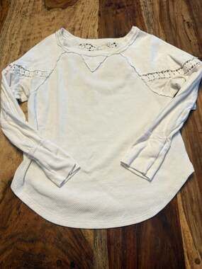 Free People We The Free White Crochet Back Waffle Knit Thermal Top Size M boho